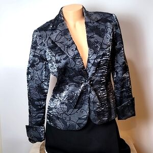 Lena Gabrielle New York Black | Silver / Metallic Gray Tie Front Dress Jacket